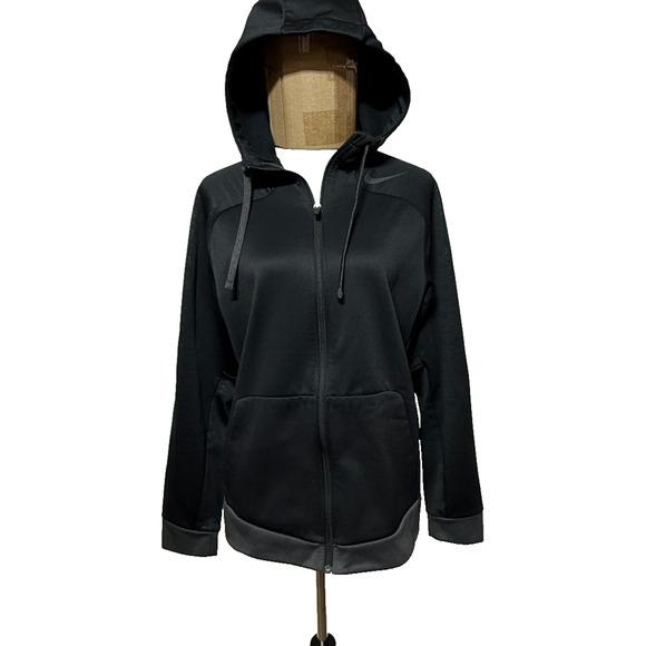 Nike Jacket Womens Medium Black Therma Fit Full Zip Hooded Drawstring Outdoors - Picture 1 of 12